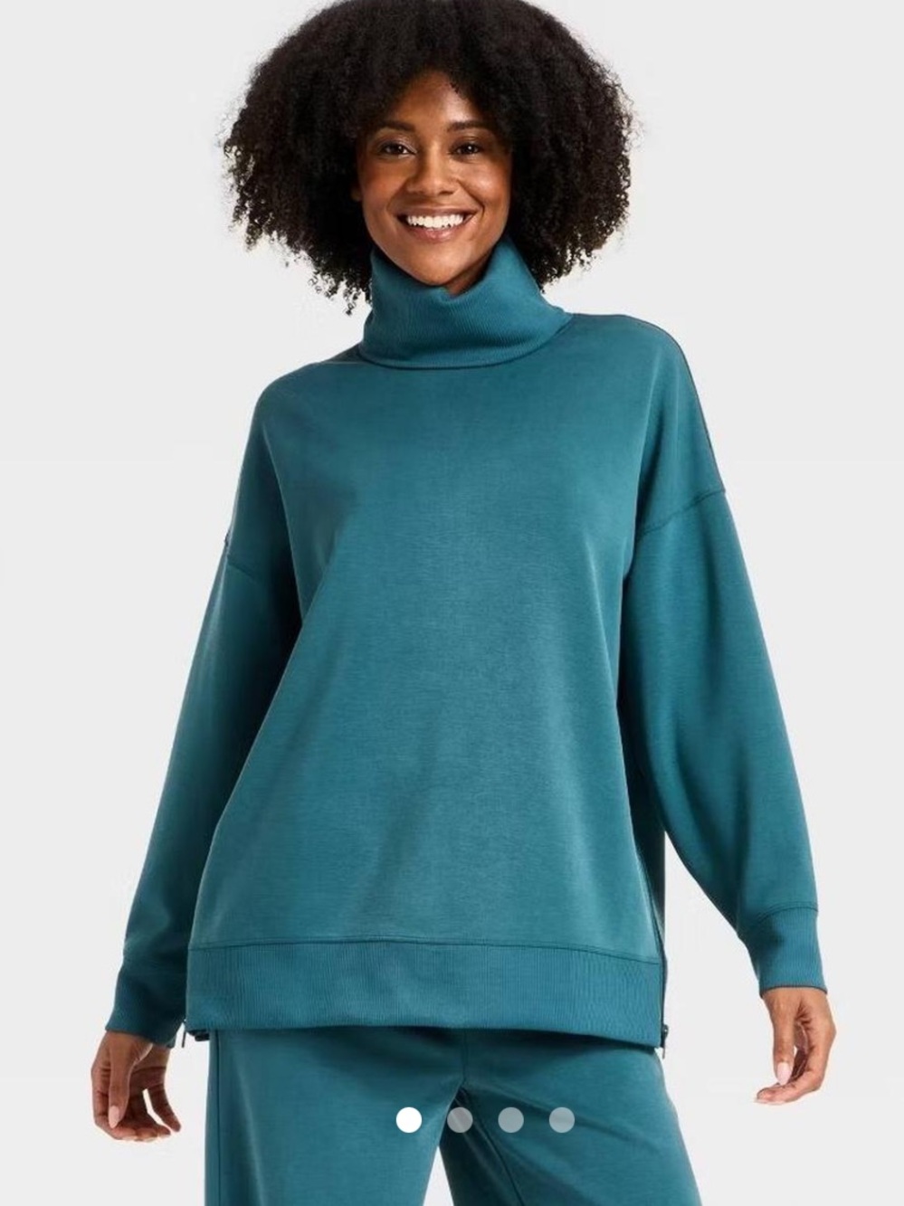 NWT all in motion oversized Teal Blue Cowl Neck Sweatshirt size small